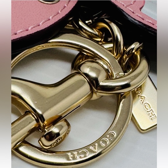 Coach Pink and Brown Signature C Bag Charm/Key Holder mirror gold hardware - Picture 3 of 15
